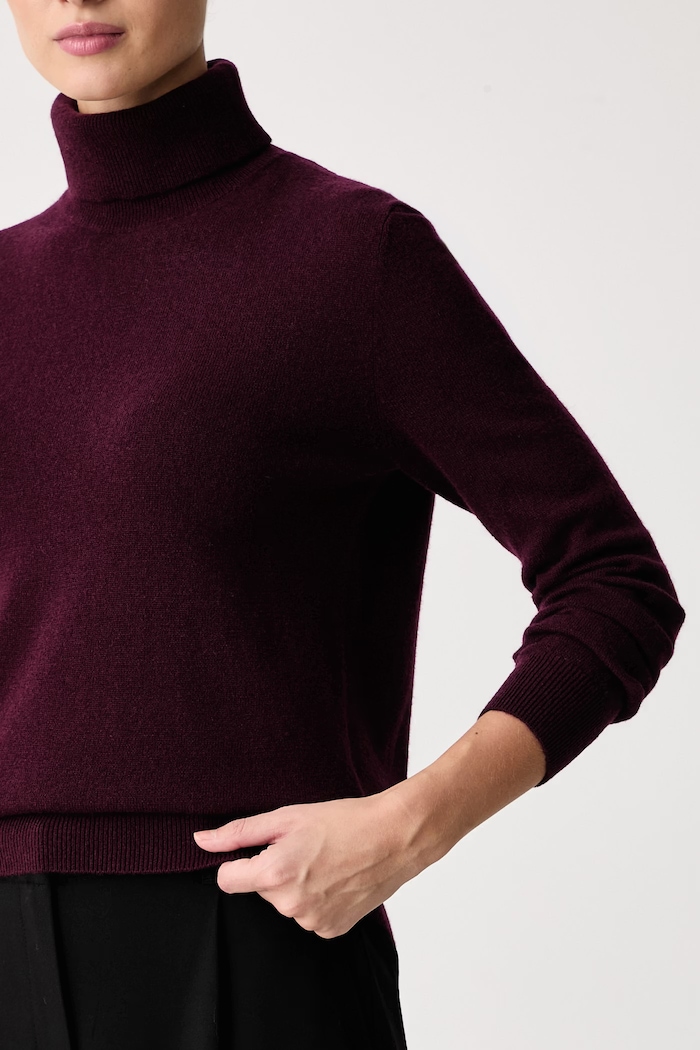 Pulover cu guler înalt pentru femei din lână United Colors of Benetton 1002D2348 burgundia