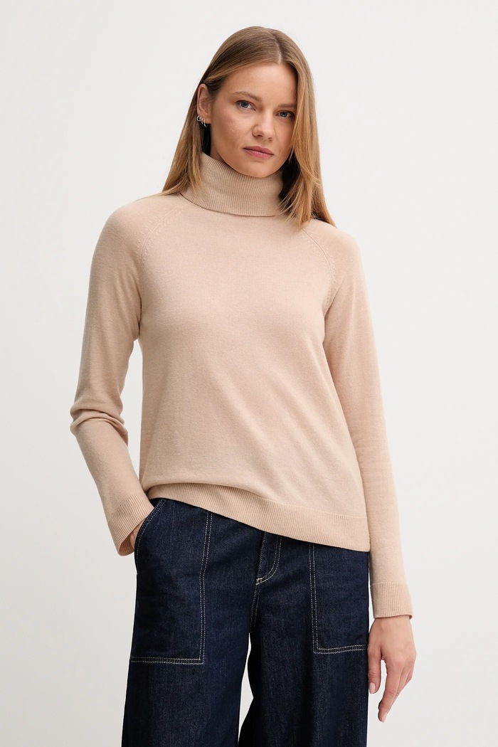 United Colors of Benetton sweter z dodatkiem wełny golf beżowy 1035D2551