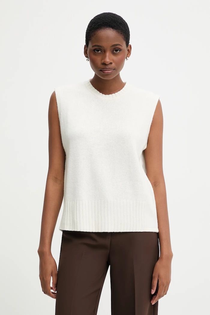 United Colors of Benetton vestă din amestec de lână subtiri bej 126WD10BA
