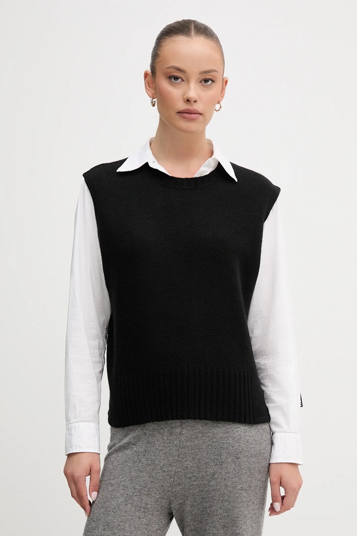 United Colors of Benetton gilet con lana a maglia fine nero 126WD10BA