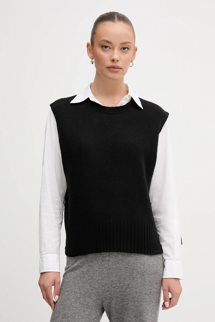 United Colors of Benetton gilet con lana a maglia fine nero 126WD10BA