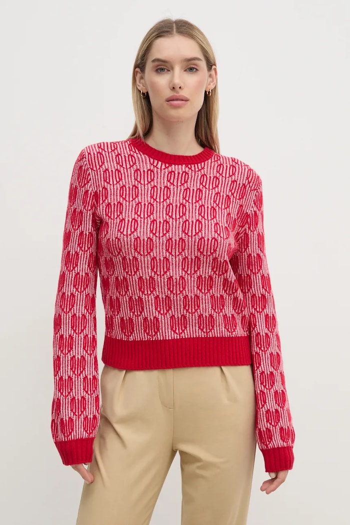 Pulover s dodatkom vune United Colors of Benetton okrugli crvena 1435E10BO
