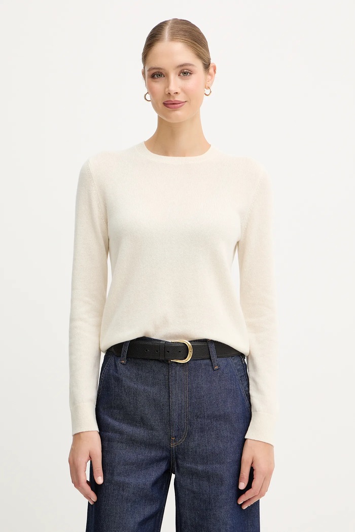 United Colors of Benetton sweter kaszmirowy okrągły beżowy 1033D107P