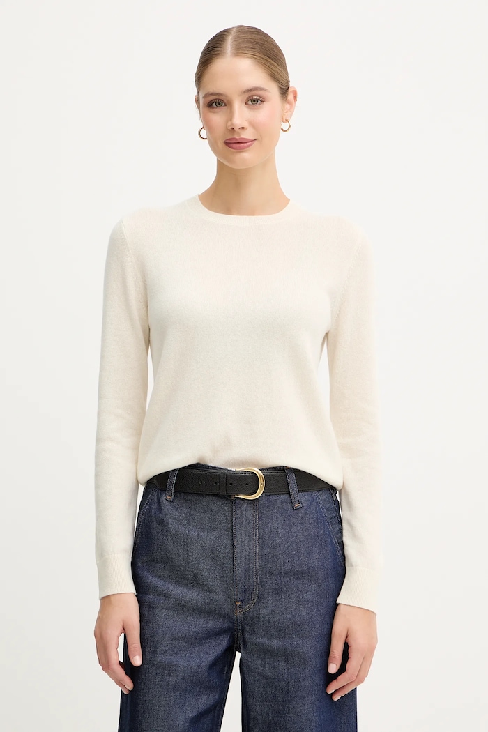 United Colors of Benetton sweter kaszmirowy okrągły beżowy 1033D107P