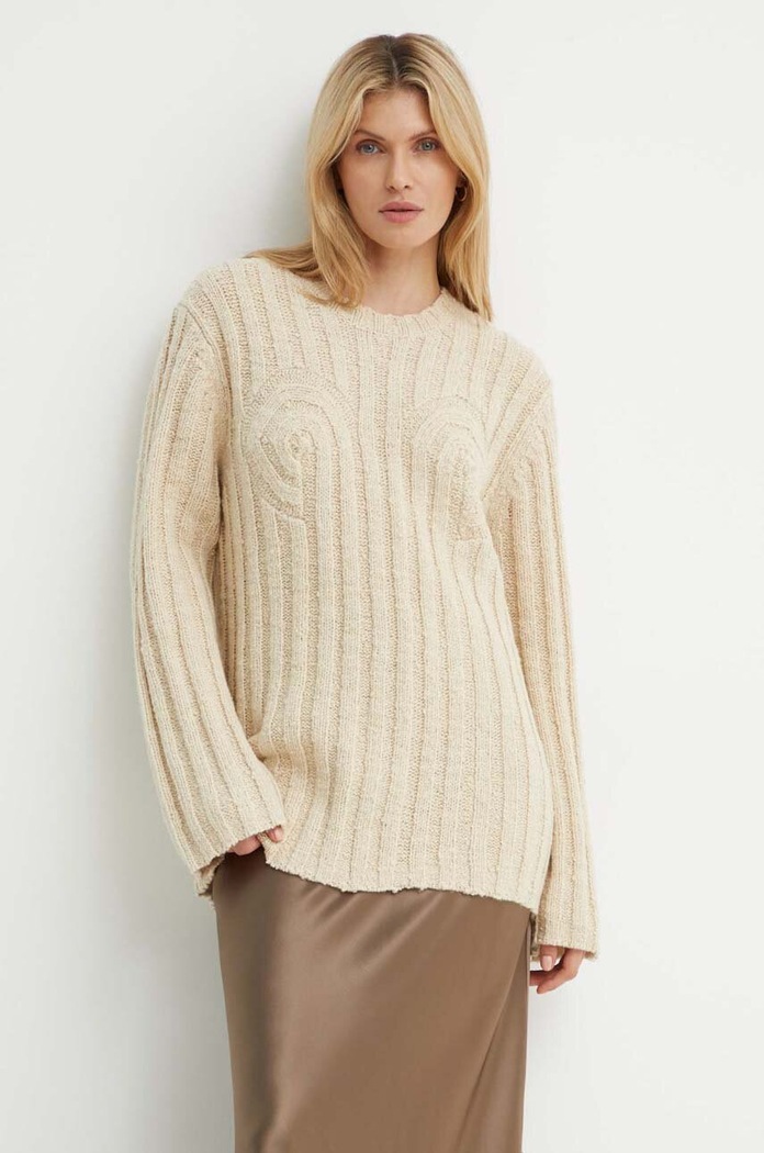 Vlněný svetr By Malene Birger CIRRA kulatý béžová Q72457001