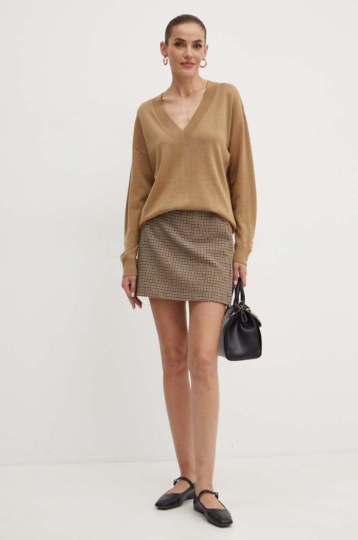 Vlněný svetr MICHAEL Michael Kors MT460YB4VR hnědá AW24