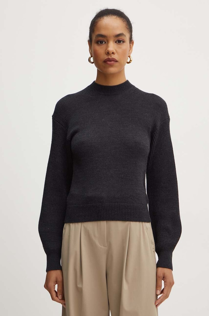 Vlněný svetr Max Mara Leisure kulatý šedá 2426366198600
