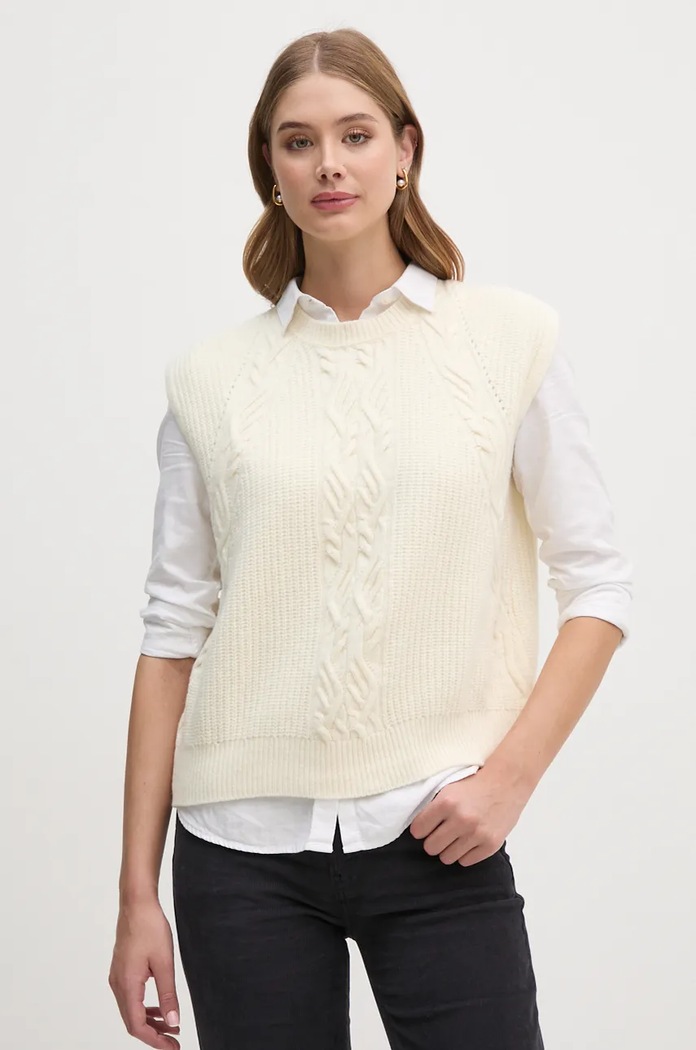 Μάλλινο γιλέκο United Colors of Benetton μελανζέ μπεζ 1344D10C9