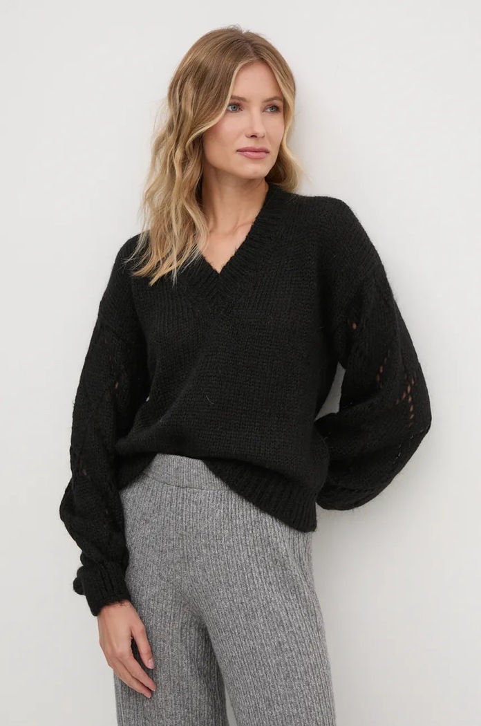 Pulover s dodatkom vune United Colors of Benetton bez uzorka crna 1442D4024