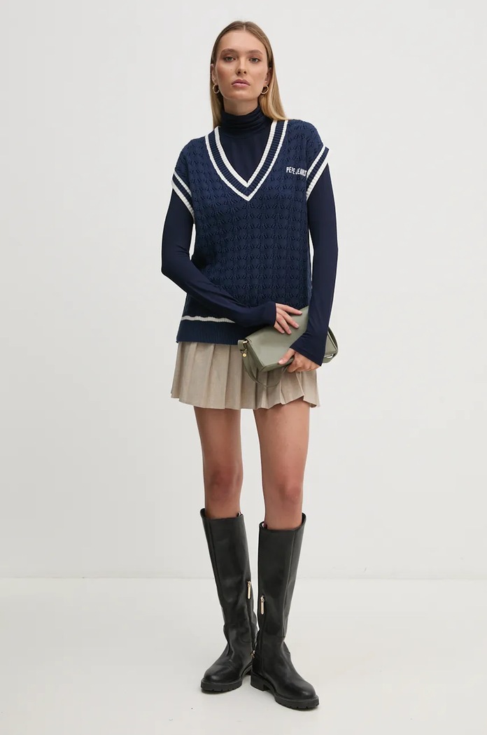 Pepe Jeans kamizelka bawełniana IVA VEST PL702167 granatowy AW24