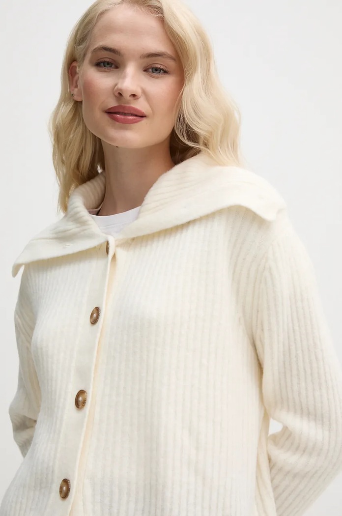 Svetr s příměsí vlny Pepe Jeans IRMA CARDIGAN s příměsí vlny béžová PL702189