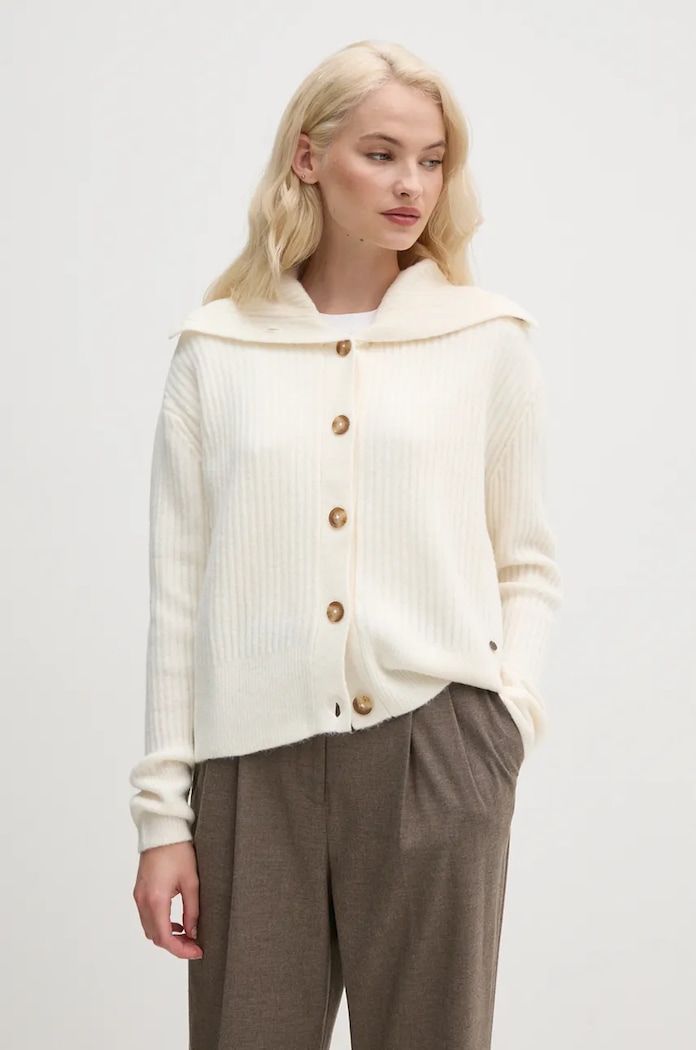 Svetr s příměsí vlny Pepe Jeans IRMA CARDIGAN béžová PL702189
