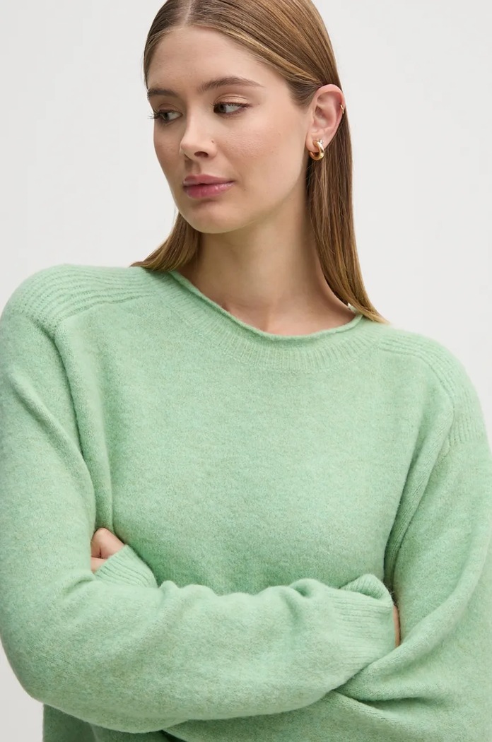 Pepe Jeans sweter z domieszką wełny IRMA CREW NECK okrągły zielony PL702192