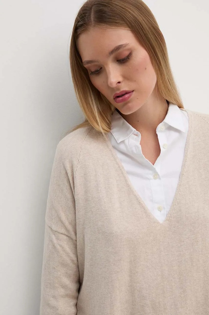 Pepe Jeans sweter z domieszką wełny ISELA V-NECK beżowy PL702220