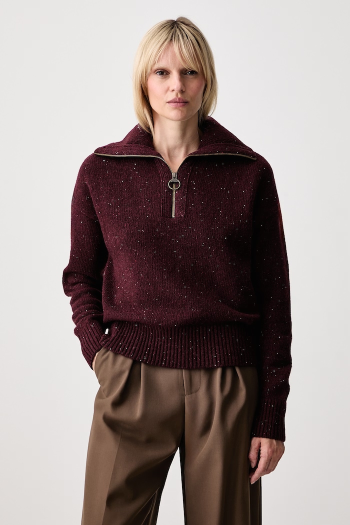 Barbour sweter damski z wełną bordowy LKN1579