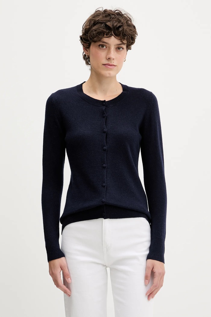 Sisley cardigan din amestec de lână uni bleumarin 102HM5237