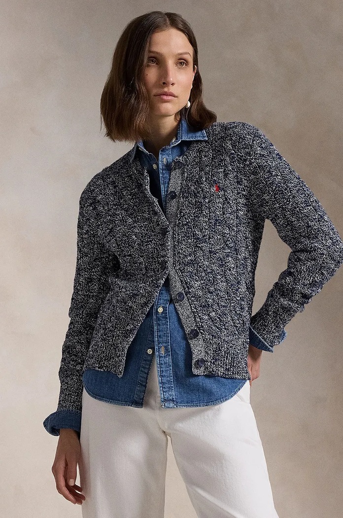 Bavlněný kardigan Polo Ralph Lauren kulatý béžová 211947926