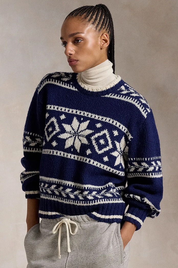 Μάλλινο πουλόβερ Polo Ralph Lauren εμπριμέ σκούρο μπλε 211947933
