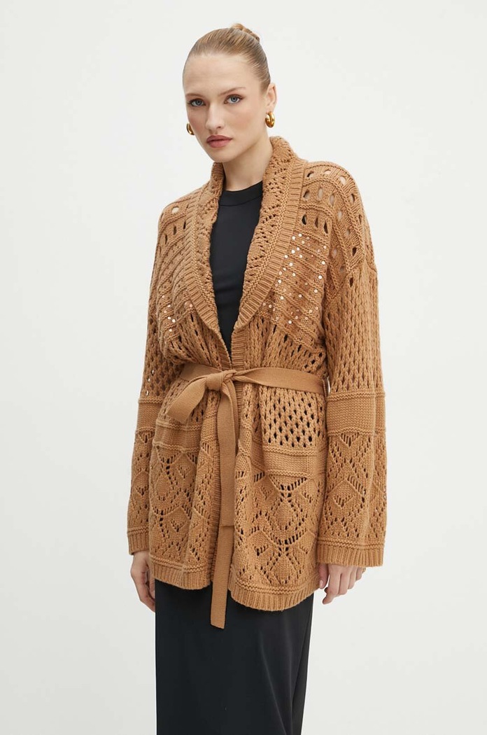 Twinset kardigan z domieszką wełny brązowy 242TP3790