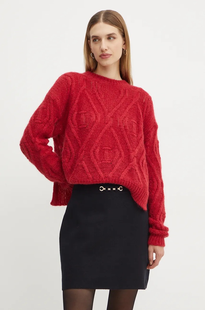 Twinset pulover de lana grosime medie rosu 242TT3313