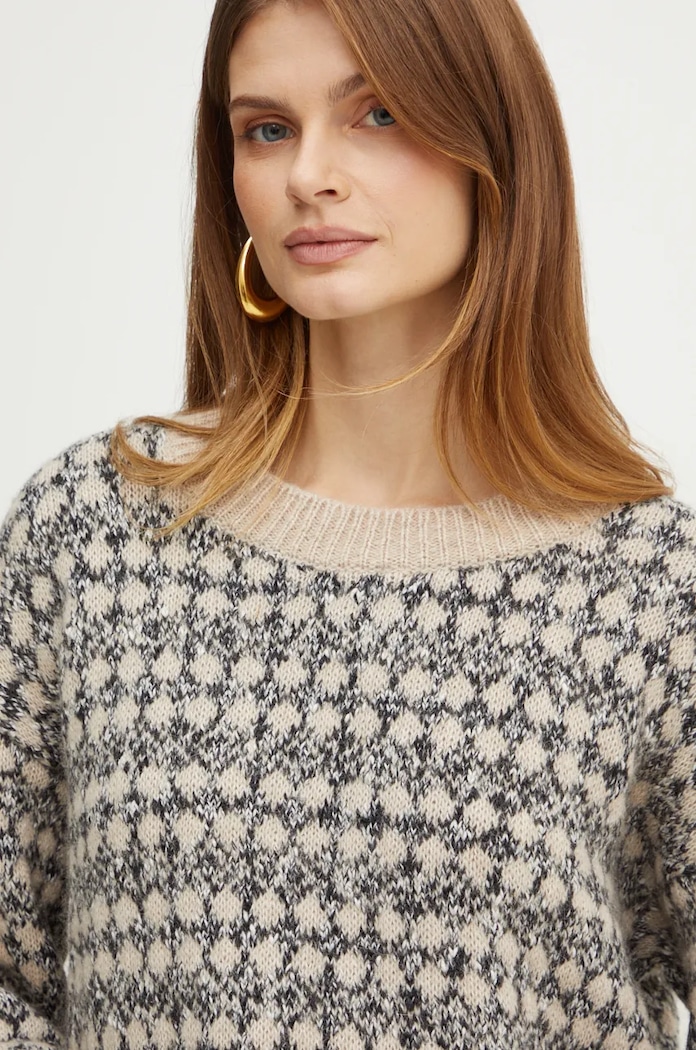 BOSS sweter z domieszką wełny beżowy 50523729
