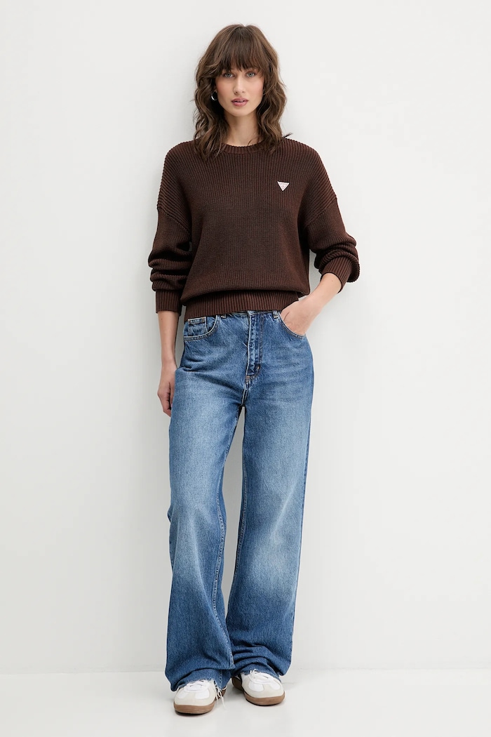 Guess Jeans női pamut pulóver W4BR08.Z3HM1 barna SS26