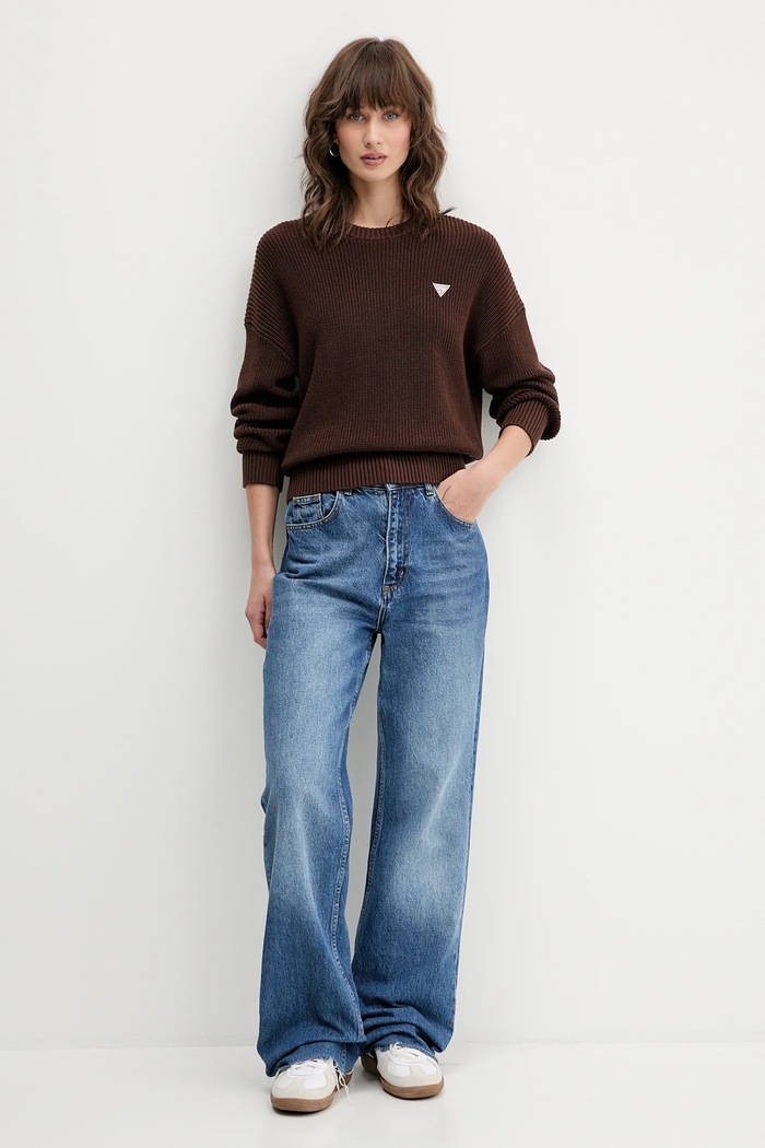 Guess Jeans női pamut pulóver W4BR08.Z3HM1 barna SS26