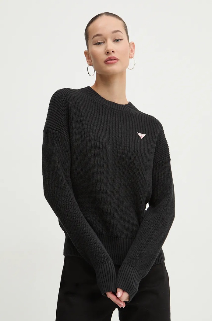 Guess Jeans maglione da donna in cotone medio spessore nero W4BR08.Z3HM1