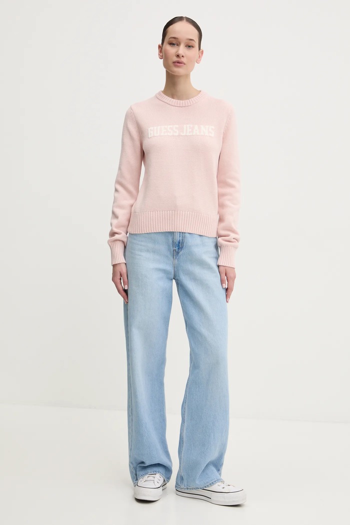 Pamučni pulover Guess Jeans W4BR10.Z3HM1 roza SS26