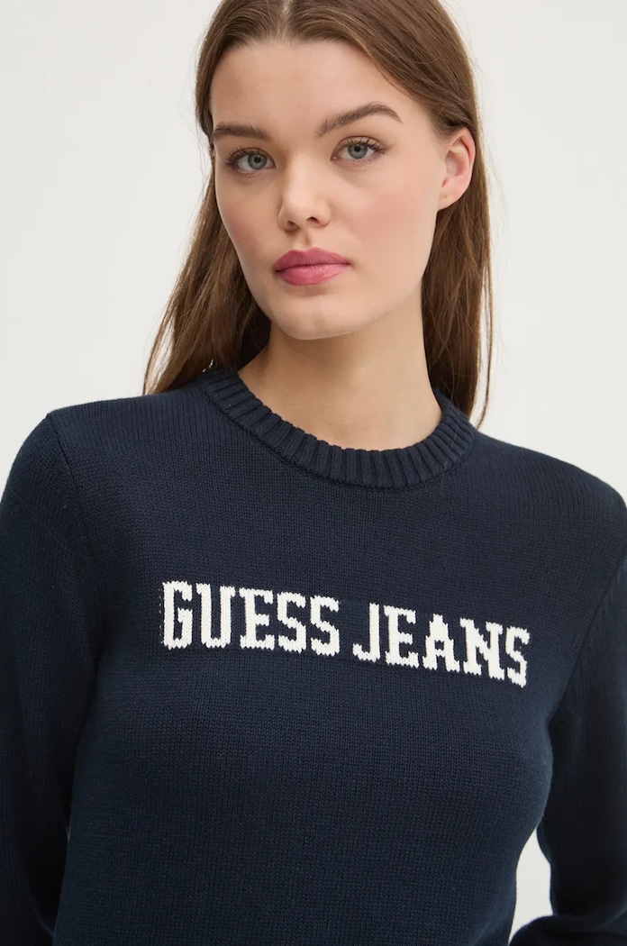 Памучен пуловер Guess Jeans памук тъмносин W4BR10.Z3HM1