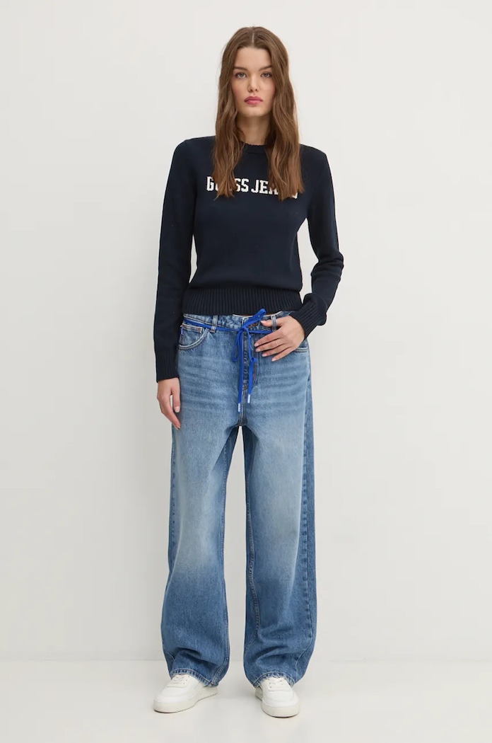 Памучен пуловер Guess Jeans W4BR10.Z3HM1 тъмносин SS26