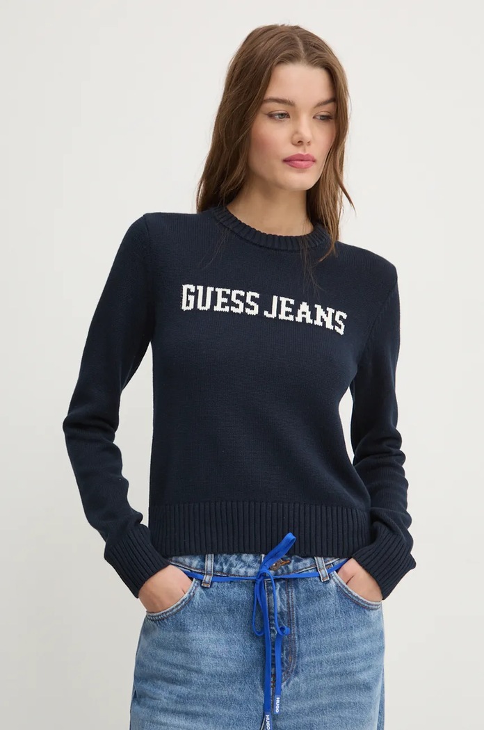 Памучен пуловер Guess Jeans тъмносин W4BR10.Z3HM1