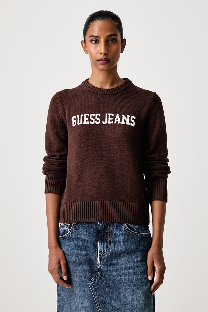 Guess Jeans Sweter damski bawełniany brązowy W4BR10.Z3HM1