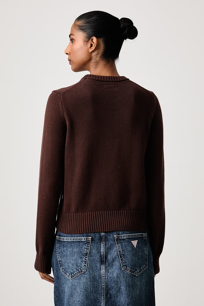 Odzież Guess Jeans Sweter damski bawełniany W4BR10.Z3HM1 brązowy