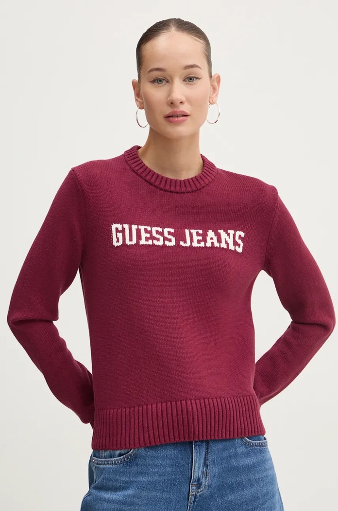 Памучен пуловер Guess Jeans памук бордо W4BR10.Z3HM1