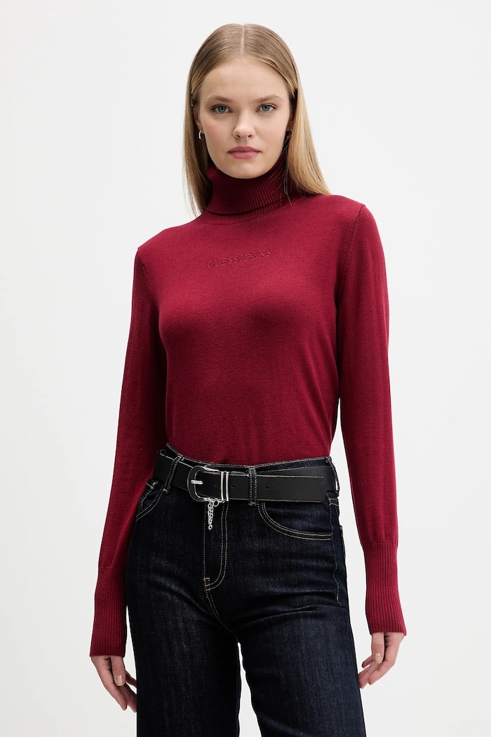 Sveter Guess Jeans s prímesou vlny burgundské W4BR15.Z3HO2