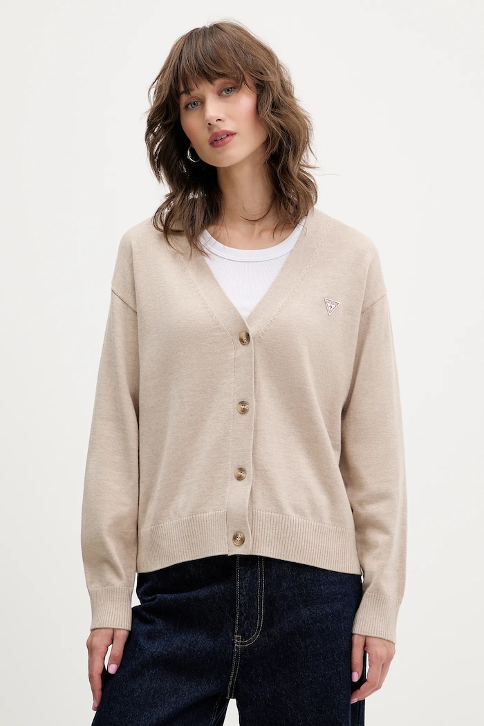 Kardigán s prímesou vlny Guess Jeans béžová W4BR16.Z3HO2