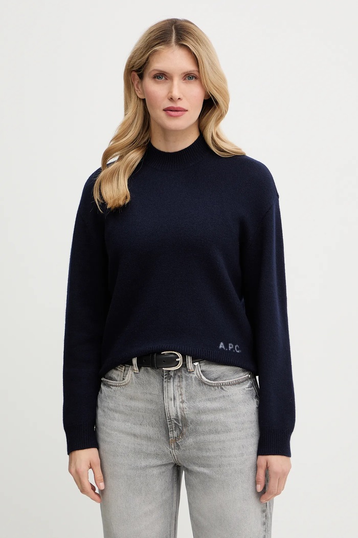 Vlněný svetr A.P.C. Pull Esther kulatý námořnická modř WVBDK.F23373.IAK