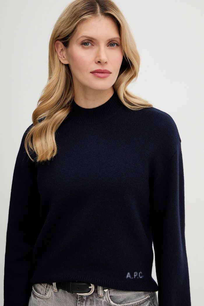 Vlněný svetr A.P.C. Pull Esther námořnická modř WVBDK.F23373.IAK
