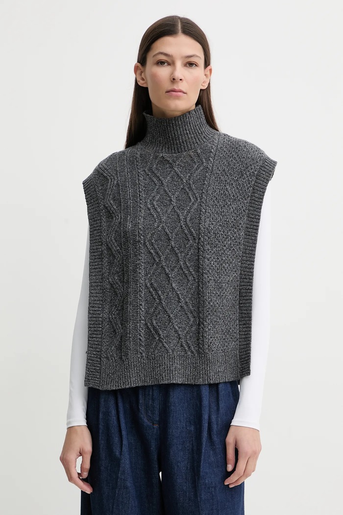Vlněná vesta A.P.C. Pull Cameron rolák šedá WVBDQ.F23391.PLC