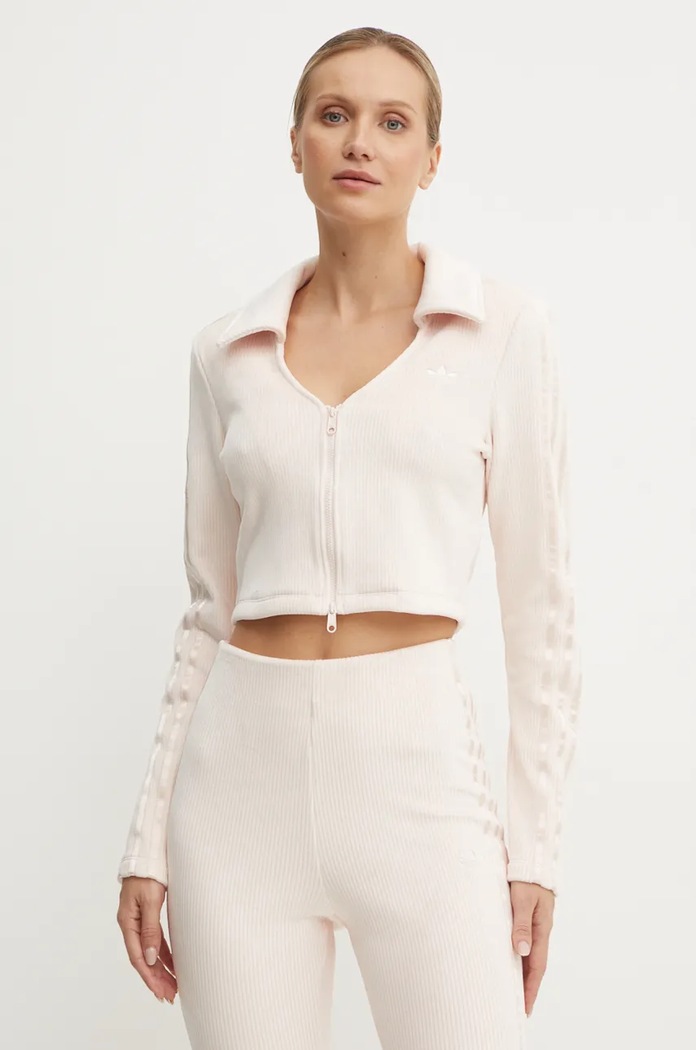 Dukserica adidas Originals Femme Galore Rib Cardigan s elastinom roza JN3018