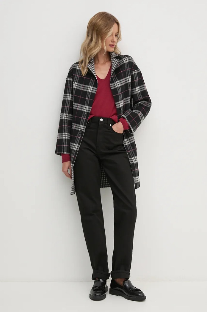 Sisley Sweter wełniany 11BAM4016 bordowy AW24