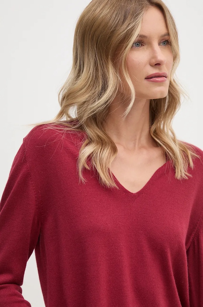 Sweter wełniany Sisley 11BAM4016 bordowy