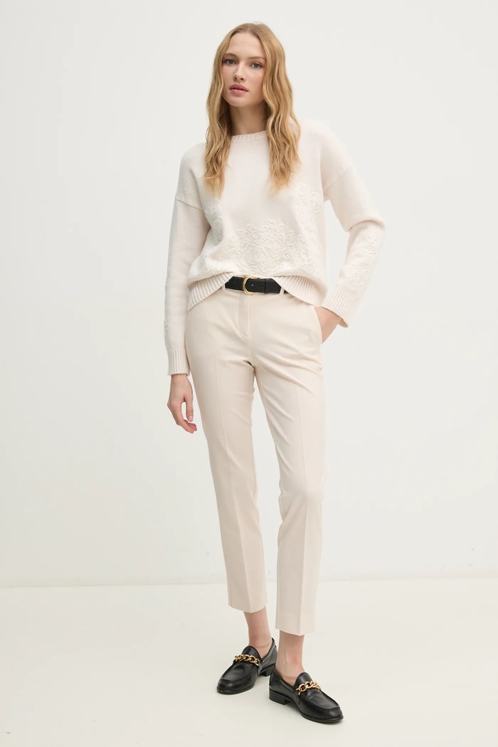 Svetr z vlněné směsi Sisley 16MHM105M béžová AW24