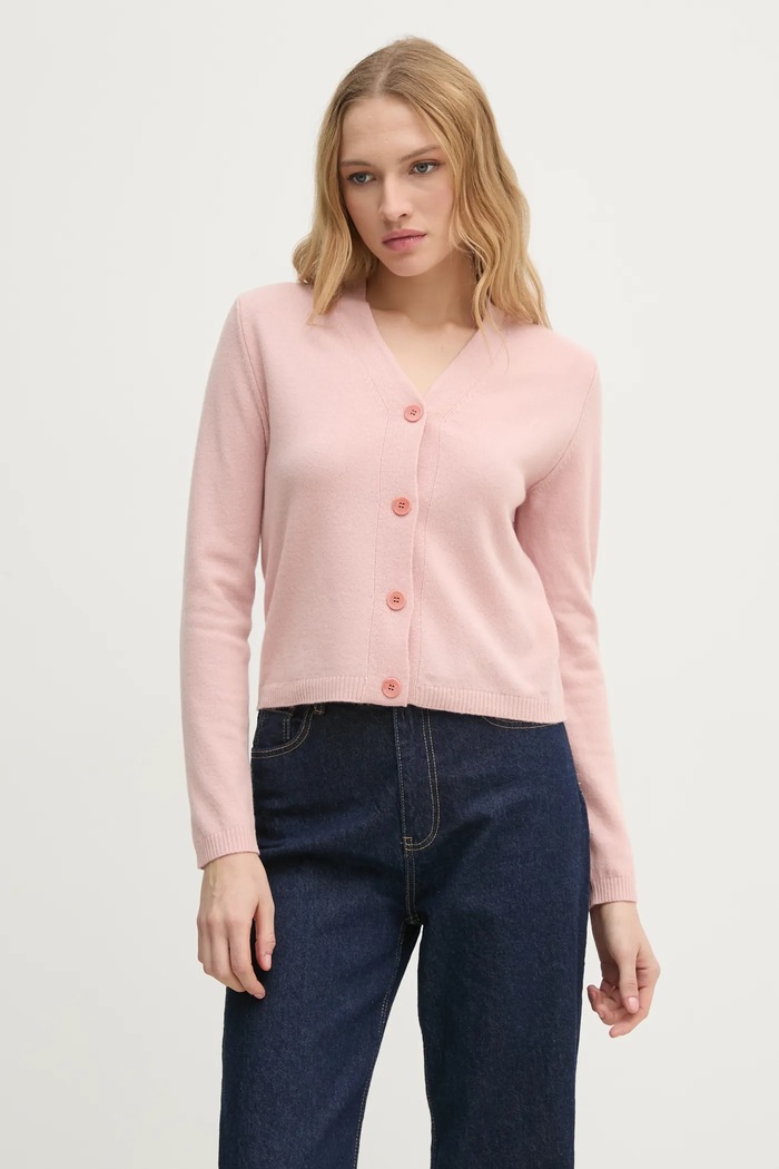 Sisley gyapjú kardigán sima rózsaszín 1044M602A