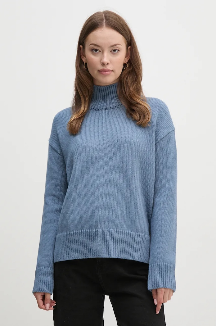 Svetr z vlněné směsi Calvin Klein polorolák modrá K20K207437