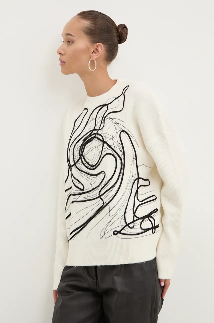 Desigual sweter z domieszką wełny MONTPELLIER okrągły beżowy 24WWJF55