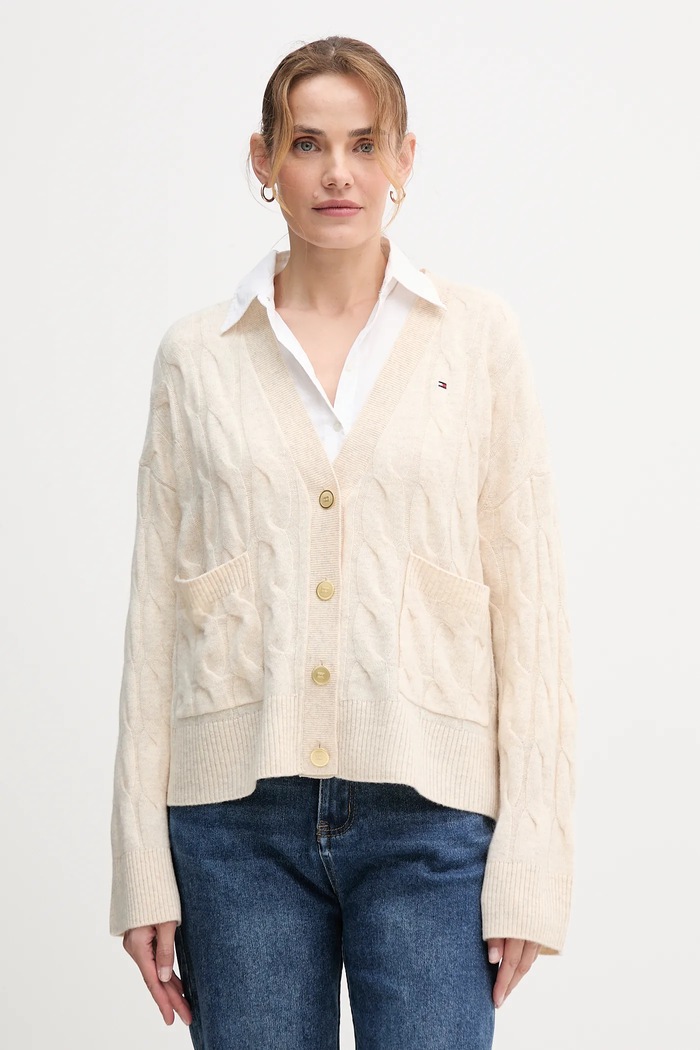 Tommy Hilfiger cardigan din lână bej WW0WW43089