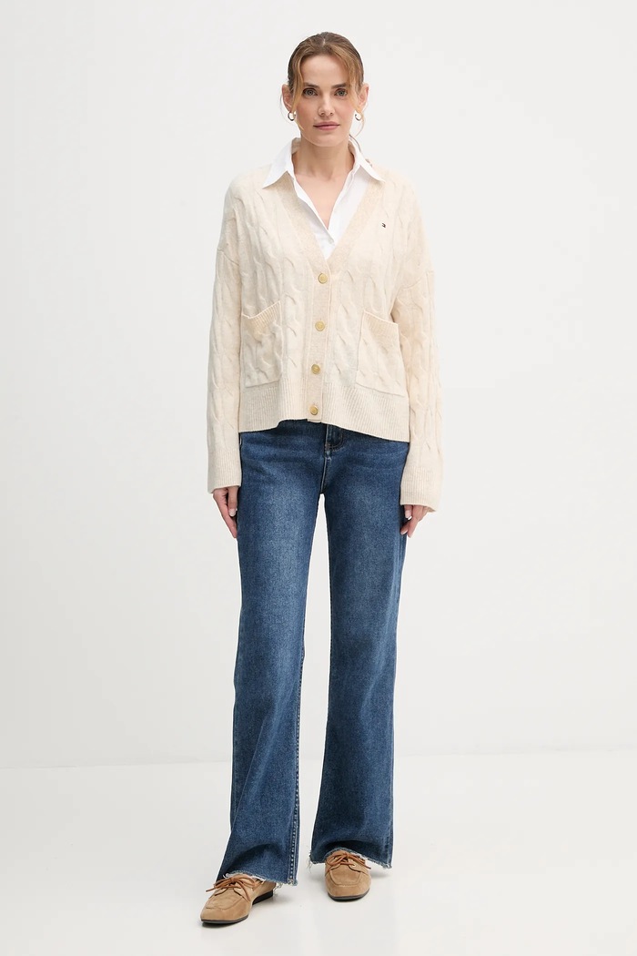 Tommy Hilfiger cardigan din lână WW0WW43089 bej AW25