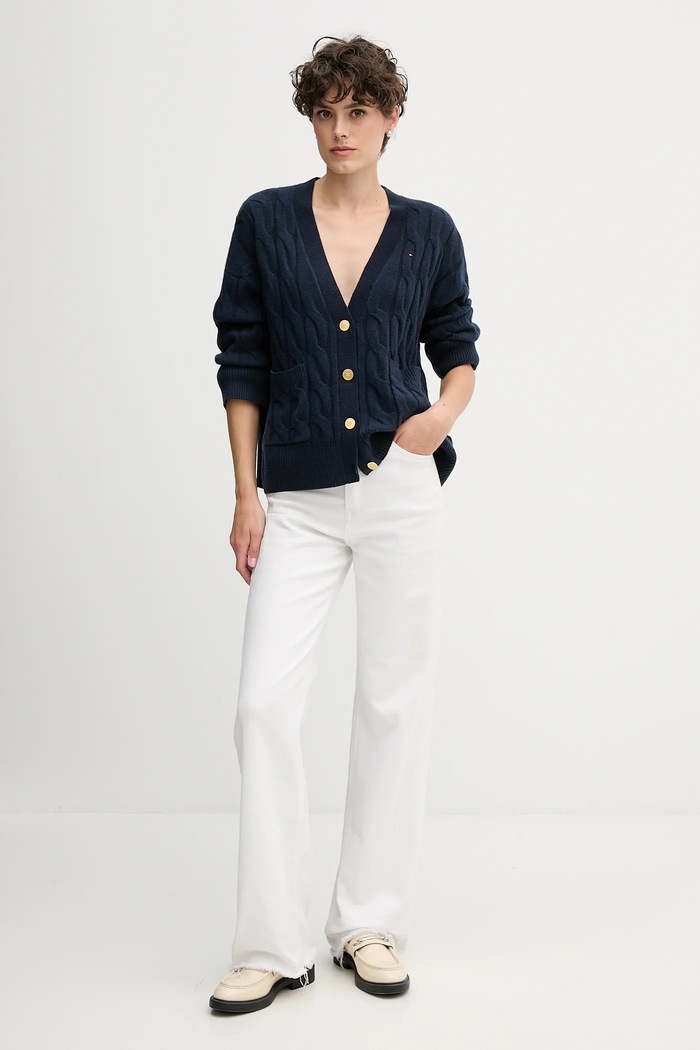 Tommy Hilfiger gyapjú kardigán WW0WW43089 sötétkék AW25